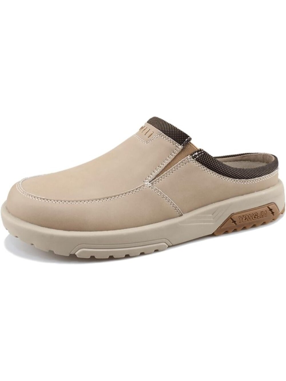 Men's Beige Leather Orthopedic Casual Arch Support Lightweight Slip On Slippers
